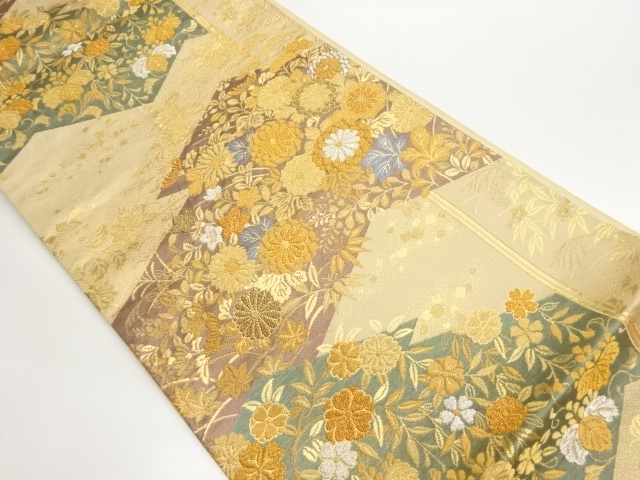 松皮菱に秋草・枝垂れ桜・桐模様織出し袋帯